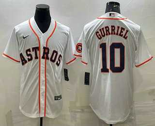 Men%27s Houston Astros #10 Yuli Gurriel White With Patch Stitched MLB Cool Base Nike Jersey
